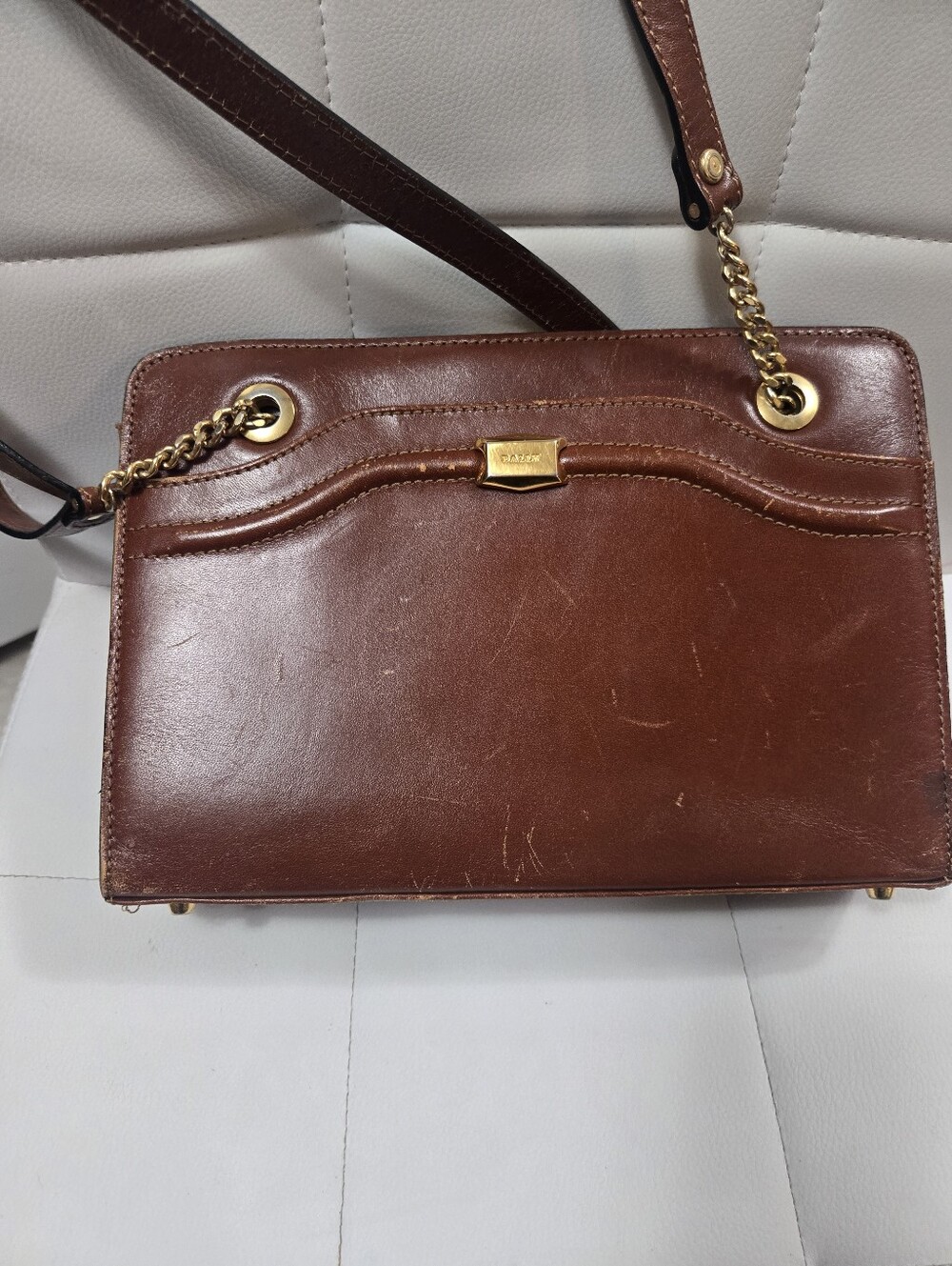 Bally Brown Leather Shoulder Bag with Gold Hardware